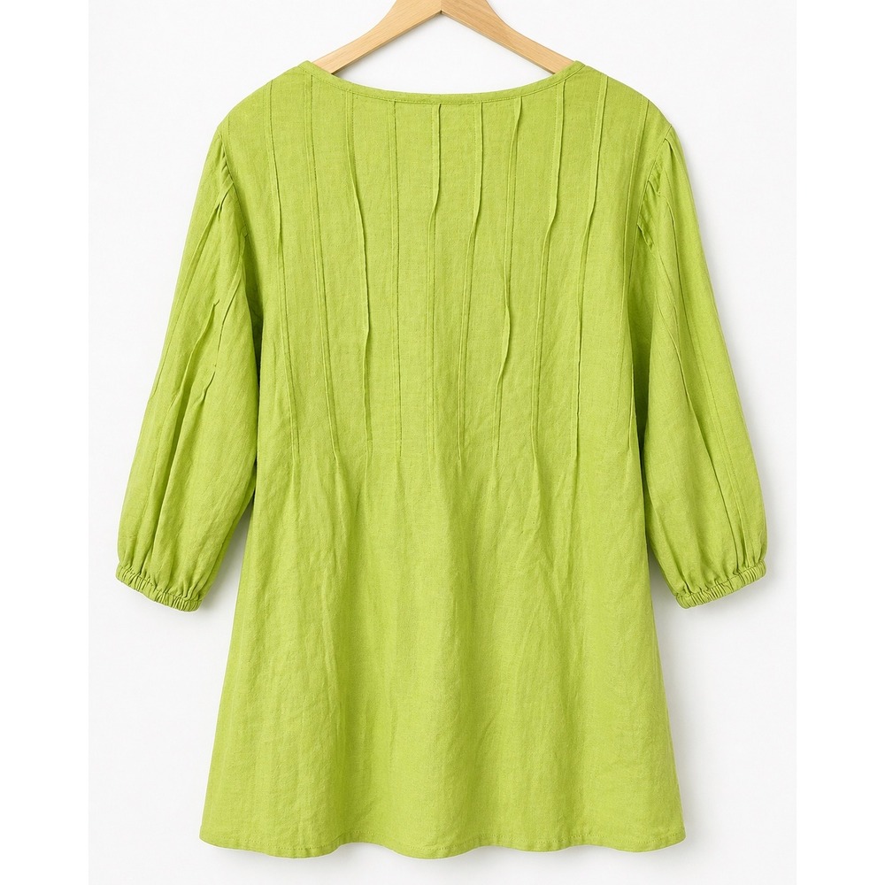 Soft Surroundings Tunic Women XL Lime Green Excellent Pintuck Cotton 24014 - Picture 3 of 13
